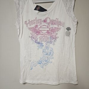 Harley-Davidson Women's Graphic Muscle Tee in Pink and Blue